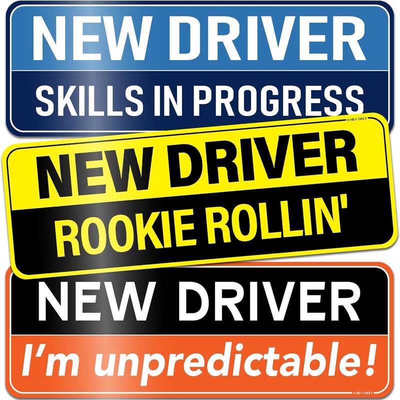 HEY-OKEY 3-Pack New Driver Magnet for Car – Metal Only (Not for Plastic/Aluminum) – Funny Please Be Patient Reflective Magnetic Bumper Sticker – Removable Rookie Safety Signs – 10 x 3.5 in - Image 1